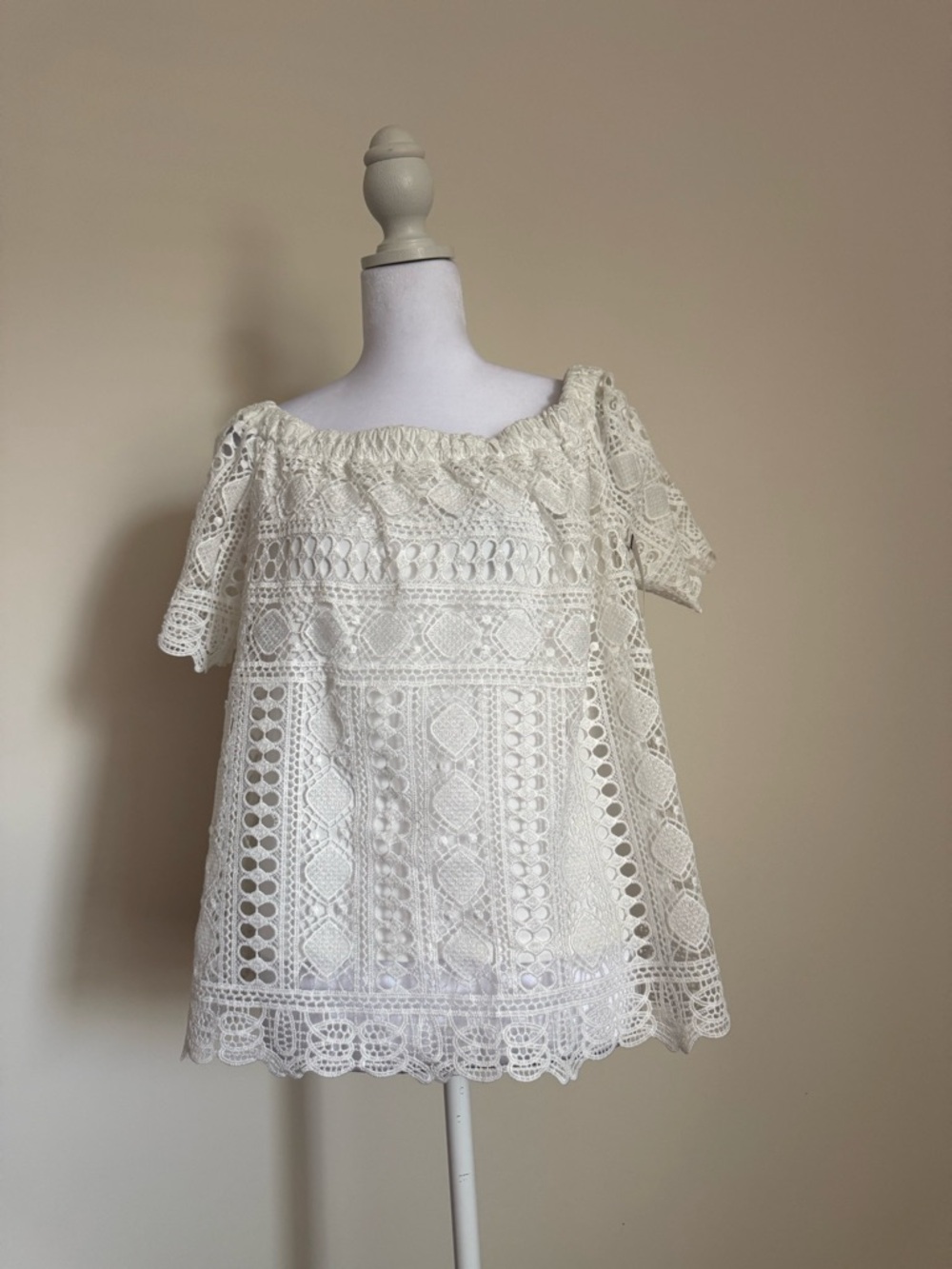Sunday in Brooklyn White Crochet-Trim off the shoulder top size large like new